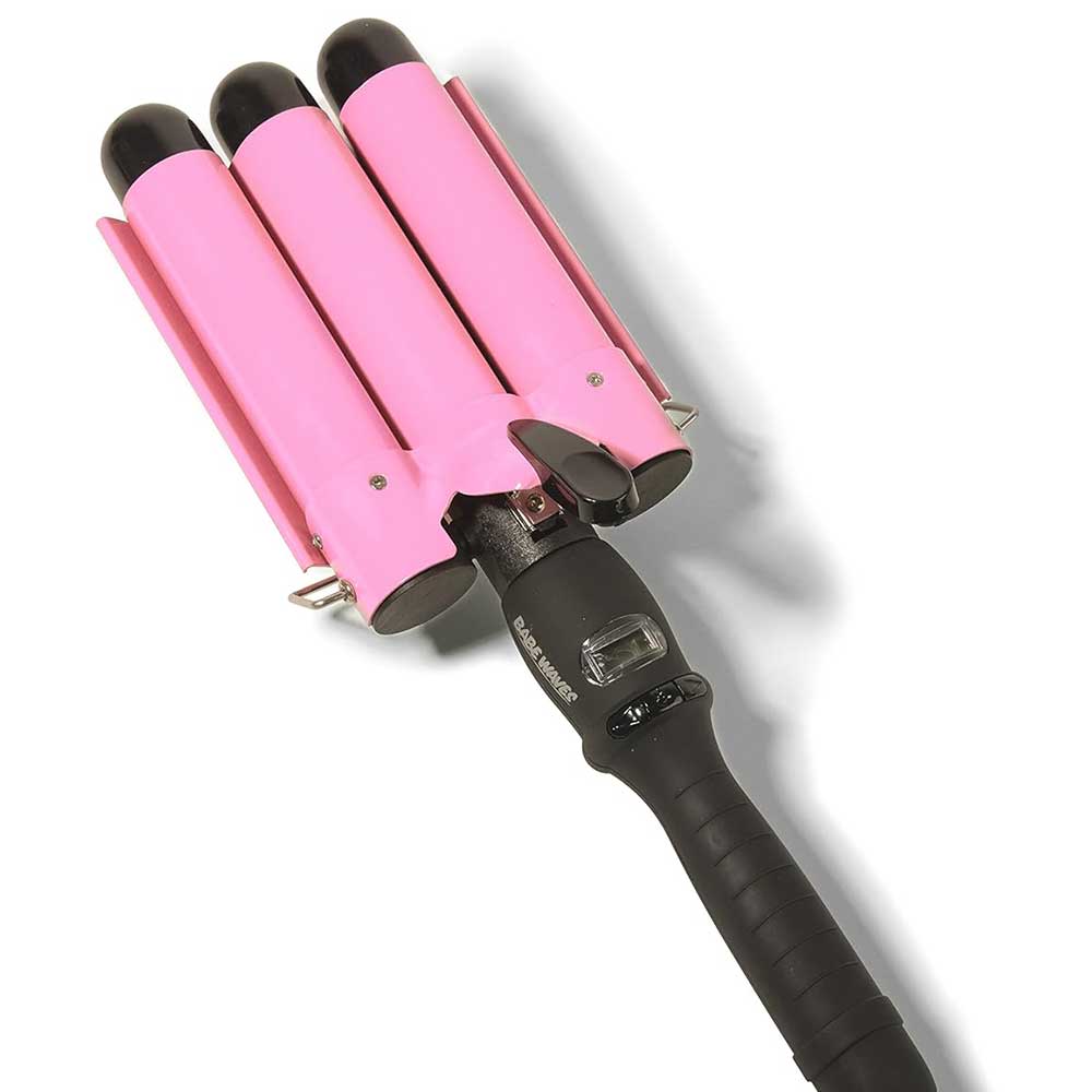 Trademark Beauty Babe Waves 3 Barrel Curling Iron Hair Waver, 1.25 Inch Quick Heat, Adjustable Temperature Hair Curler, Perfect Beach Waver, Hair Styling Tools, 32mm Jumbo Ceramic Wand, Pink